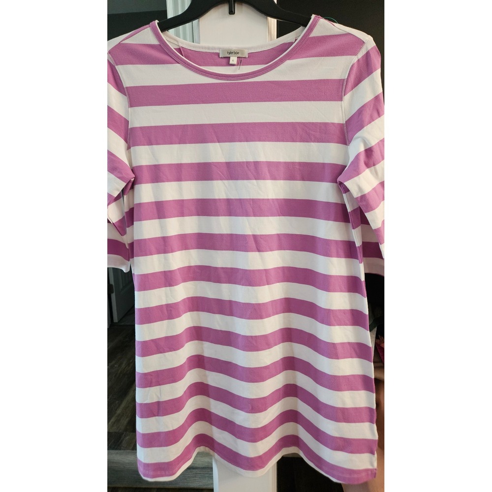 Tyler Boe Pink White Striped 3/4 Sleeve T-Shirt Dress Large